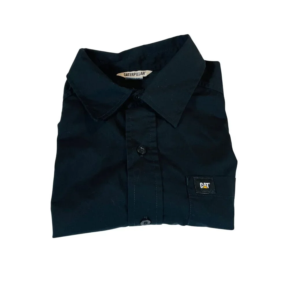 Caterpillar Men's Black Button-Up Shirt S Small Chest Pocket W Logo - Picture 8 of 8